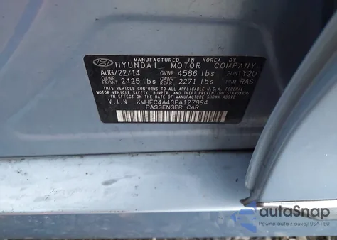 2015 Hyundai Sonata Hybrid Limited z USA, uszkodzony, nr VIN KMHEC4A43FA127894